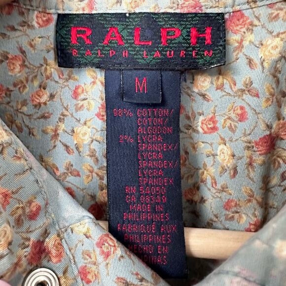 RRL Women’s Snap Down Shirt Floral Collared Size M Ralph Lauren Cotton Western - Picture 6 of 9